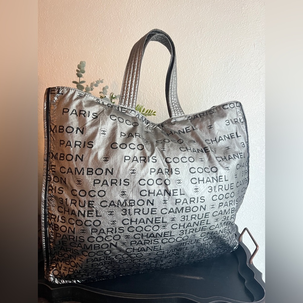 Authentic Chanel Silver Metallic 31 Rue Cambon Tote Bag